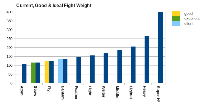 The clients current, good & ideal fight weights 